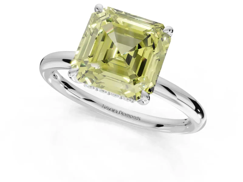 Asscher Cut Hidden Halo Ring Setting for a Fancy Yellow Lab-Grown Diamond | Platinum