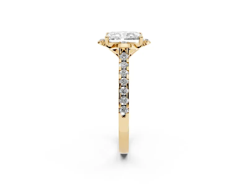 Radiant Cut Floral Petal Engagement Ring Setting | Petal Accents | Yellow Gold