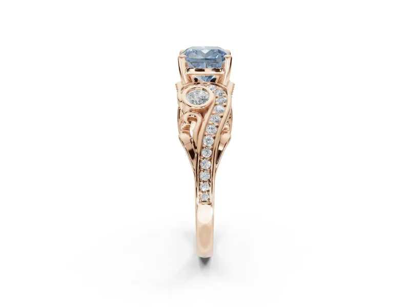 Cushion Cut Swirl Engagement Ring Setting for a Fancy Blue Lab-Grown Diamond | Rose Gold