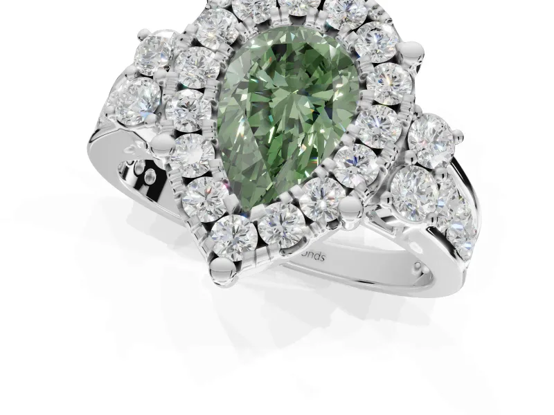 Pear-Shaped Halo Engagement Ring Setting for a Fancy Green Lab-Grown Diamond | Graduated Channel Band | Sterling Silver