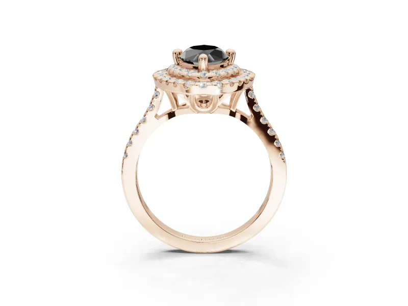 Marquise Double Halo Engagement Ring Setting for a Black Center | Pavé Shoulders | Rose Gold