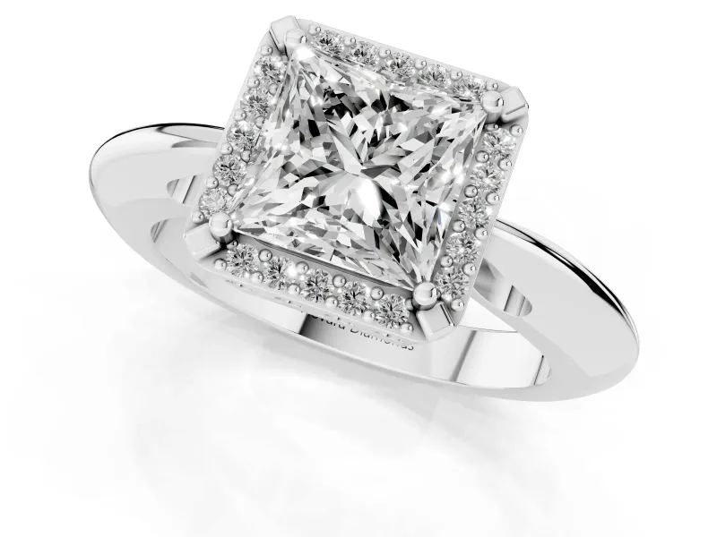 Princess Cut Halo Engagement Ring Setting | Plain Tapered Band | Platinum