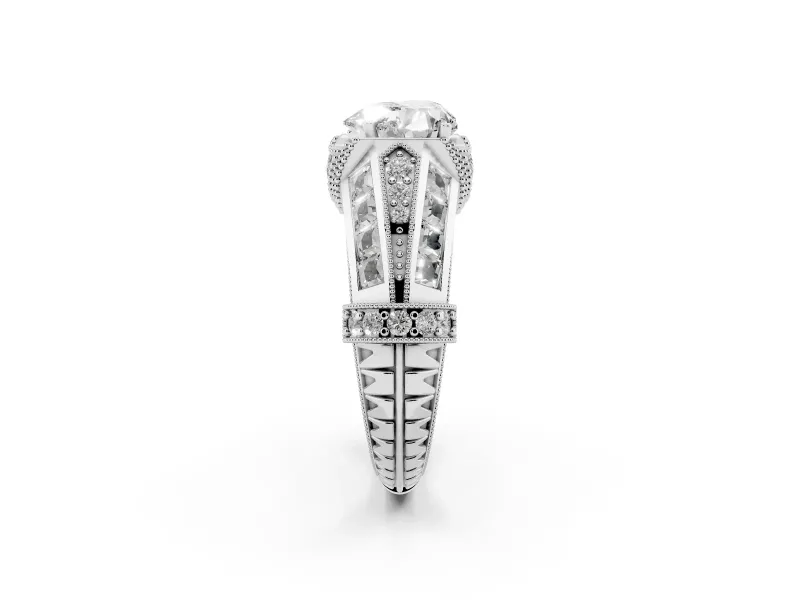 Heart-Shaped Vintage Milgrain Engagement Ring Setting | Hidden Halo | White Gold