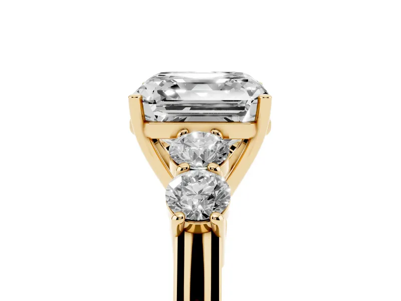 Asscher Cut Close Set Five Stone Engagement Ring Setting | Yellow Gold
