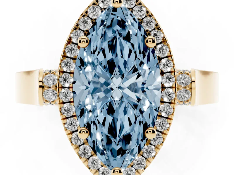 Marquise Halo Engagement Ring Setting for a Fancy Blue Lab-Grown Diamond | Pavé Panel Shoulders | Yellow Gold