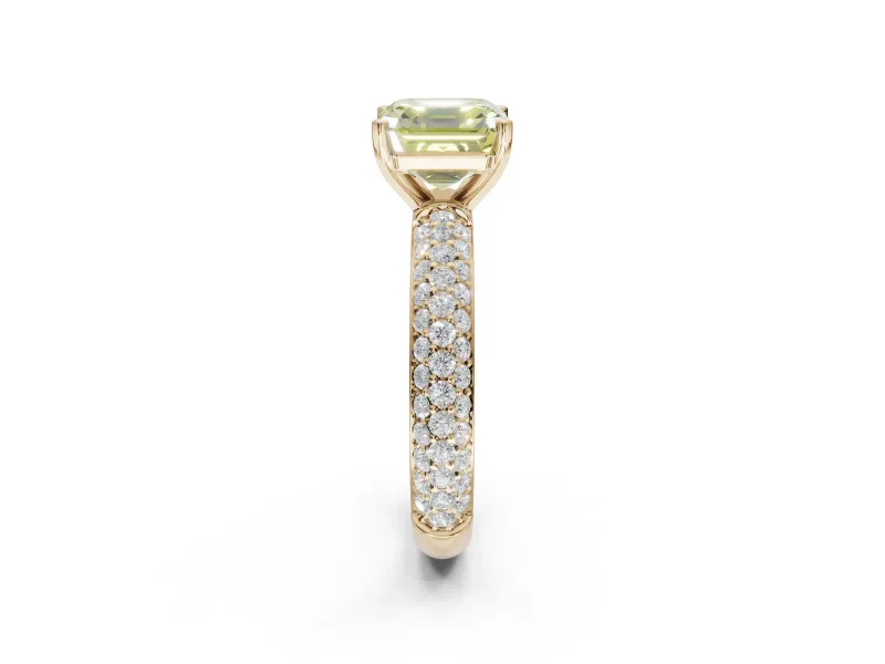 Asscher Cut Domed Pavé Engagement Ring Setting for a Fancy Yellow Lab-Grown Diamond | Yellow Gold