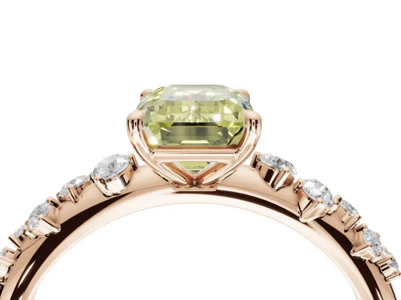 Emerald Cut Graduated Solitaire Engagement Ring Setting for a Fancy Yellow Lab-Grown Diamond | Rose Gold