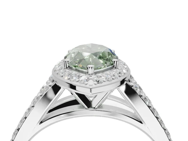 Marquise Halo Pavé Engagement Ring Setting for a Fancy Green Lab-Grown Diamond | Narrow Split Shank | White Gold