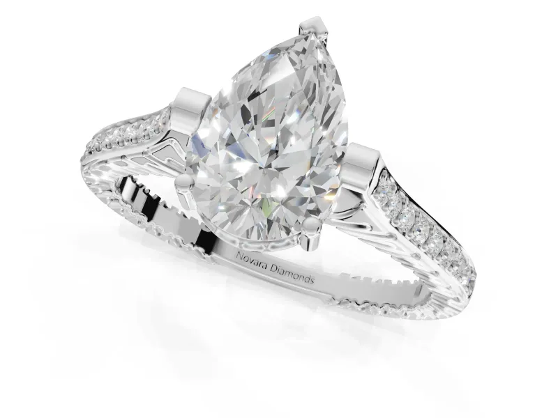 Pear-Shaped Vintage Cathedral Engagement Ring Setting | Carved Band | Platinum