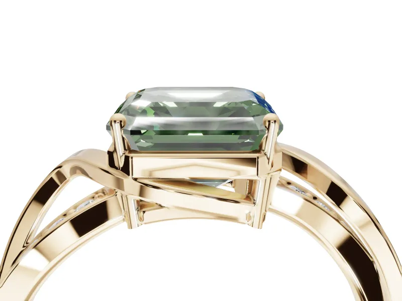 Asscher Cut Bypass Solitaire Engagement Ring Setting for a Fancy Green Lab-Grown Diamond | Pavé Strands | Yellow Gold