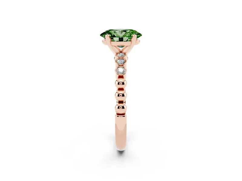 Oval Beaded Solitaire Engagement Ring Setting for a Fancy Green Lab-Grown Diamond | Rose Gold