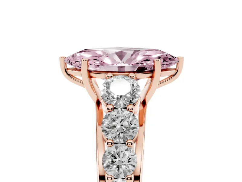 Marquise Graduated Side Stone Engagement Ring Setting for a Fancy Pink Lab-Grown Diamond | Flat Top Band | Rose Gold