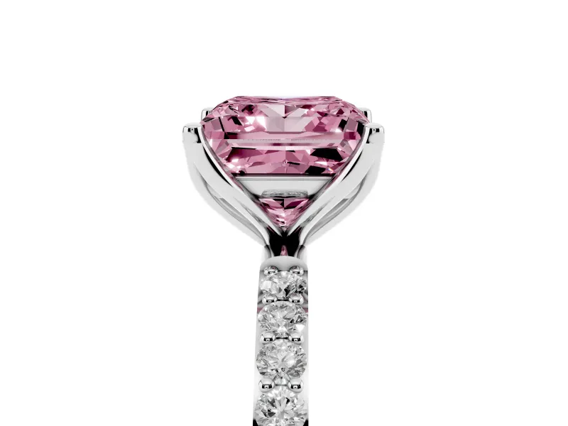 Princess Cut Pave Engagement Ring Setting for a Fancy Pink Lab-Grown Diamond | Slim Band | Platinum