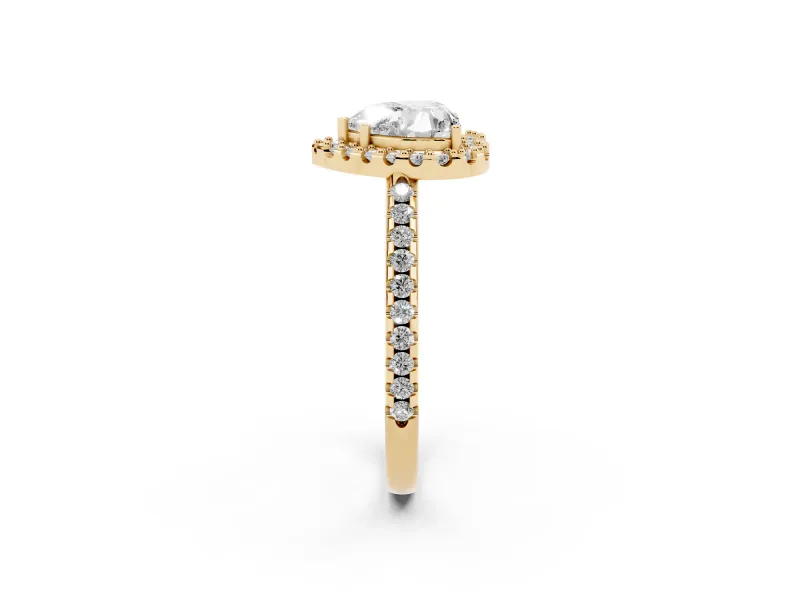 Heart-Shaped Pave Halo Engagement Ring Setting | Pave Band | Yellow Gold