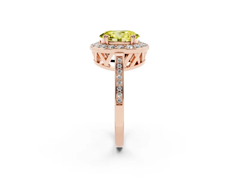 Oval Halo Engagement Ring Setting for a Fancy Yellow Lab-Grown Diamond | Polished Halo Rim | Rose Gold