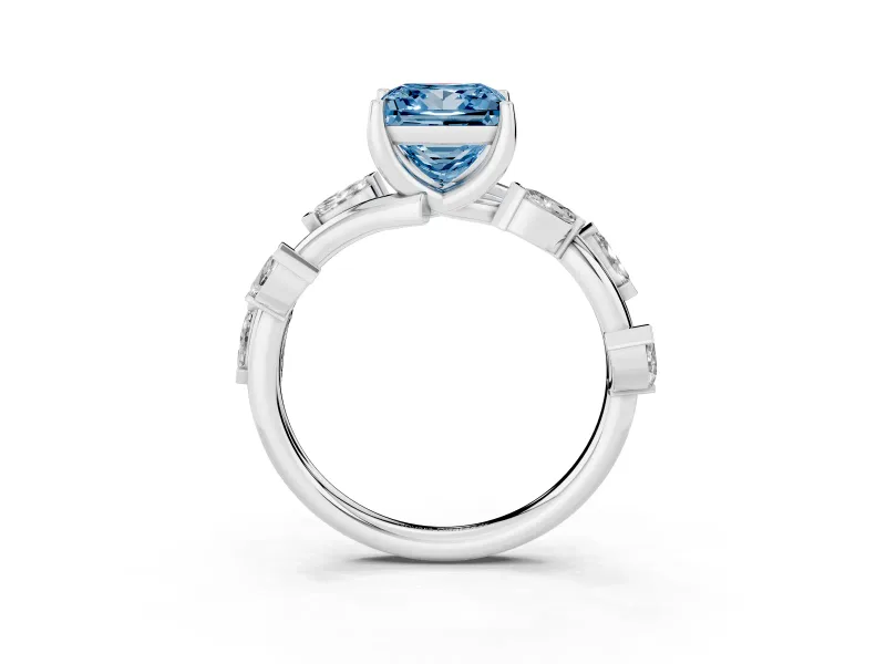 Princess Cut Twisted Vine Engagement Ring Setting for a Fancy Blue Lab-Grown Diamond | Marquise Leaves | Sterling Silver