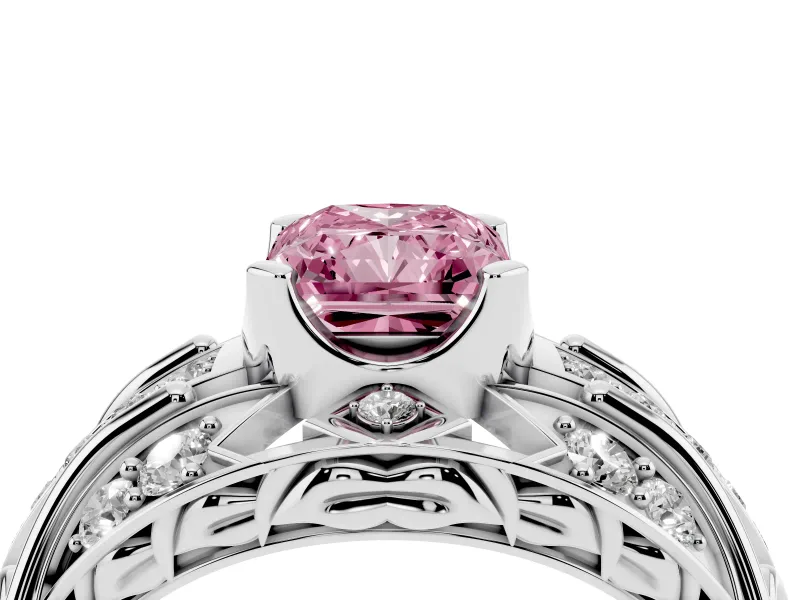 Radiant Cut Art Deco Graduated Engagement Ring Setting for a Fancy Pink Lab-Grown Diamond | Platinum