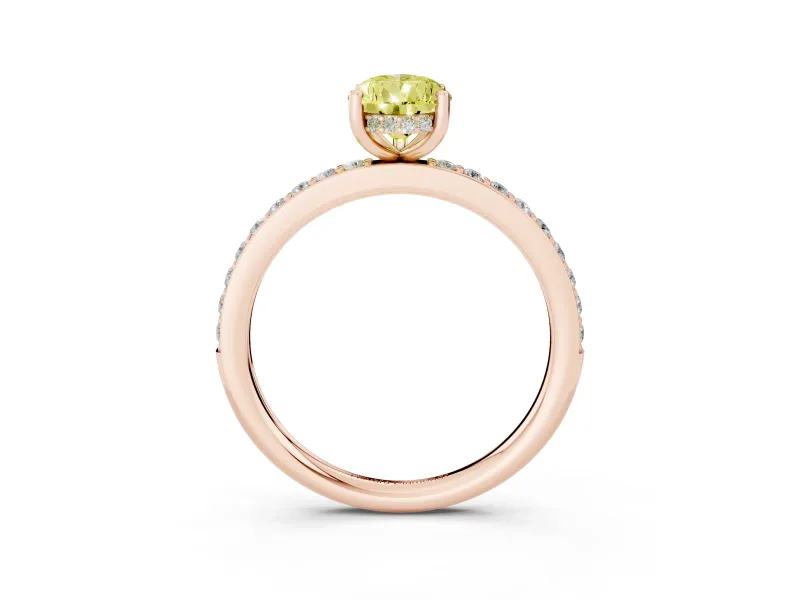 Fancy Yellow Pear Cut Diamond Pavé Band Ring Set in Rose gold with Prong-Set Center Stone