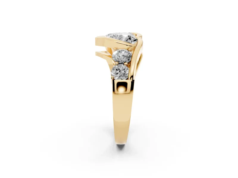 Heart-Shaped Bezel Bypass Engagement Ring Setting | Round Side Stones | Yellow Gold