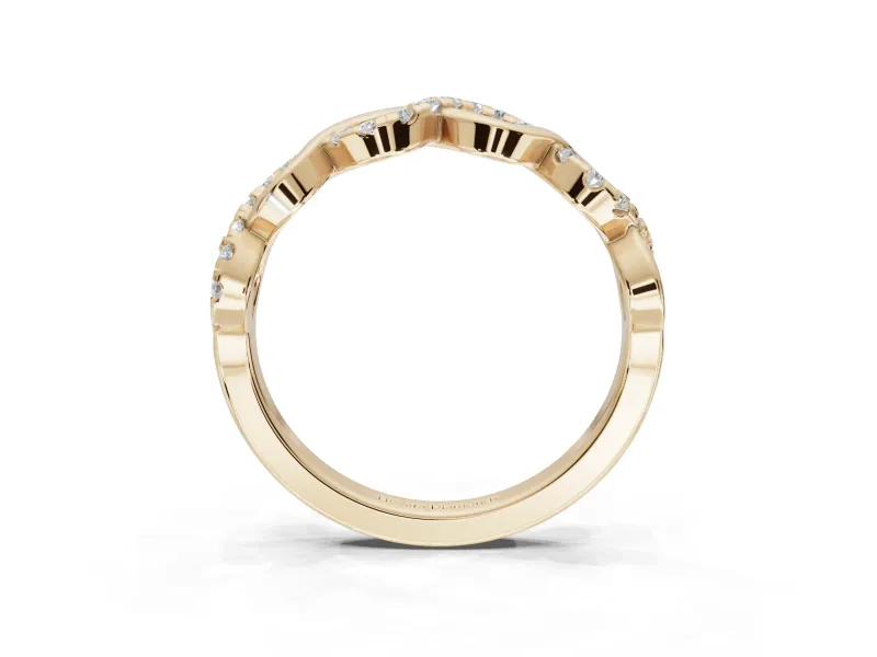 Round Lab-Grown Diamond Infinity Twist Wedding Band | Pavé and Polished | Yellow Gold