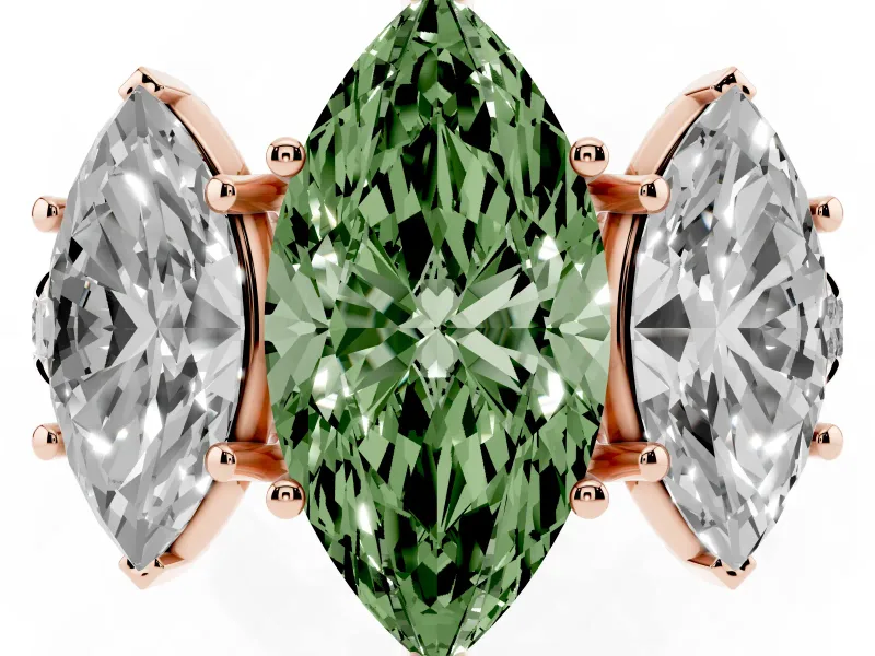 Marquise Three Stone Engagement Ring Setting for a Fancy Green Lab-Grown Diamond | Accented Shoulders | Rose Gold