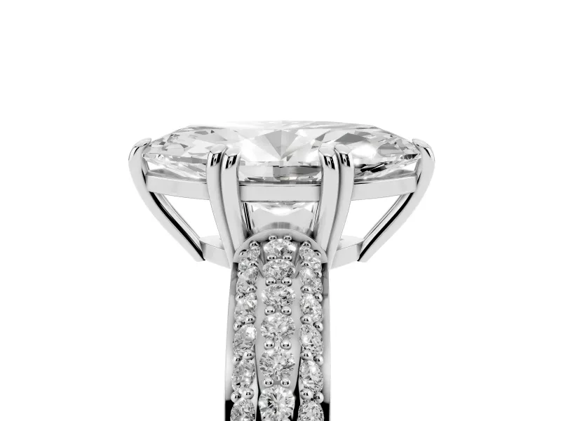 Marquise Three Row Pave Solitaire Engagement Ring Setting | Double Claw Prongs | Sterling Silver