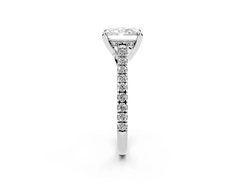 Radiant Cut Hidden Halo Pave Engagement Ring Setting | Claw Prongs | Sterling Silver