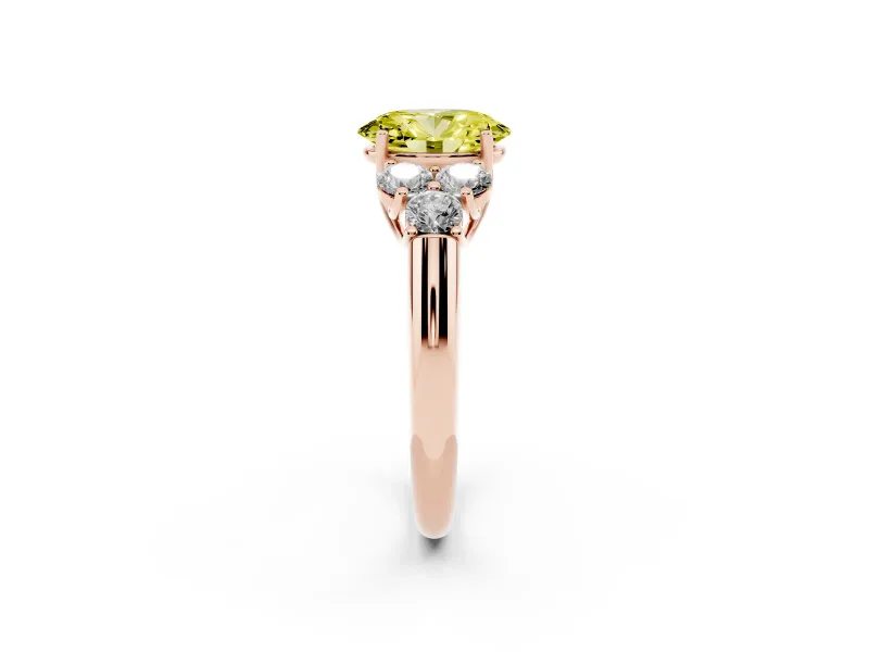 Oval Side Stone Engagement Ring Setting for a Fancy Yellow Lab-Grown Diamond | Rose Gold