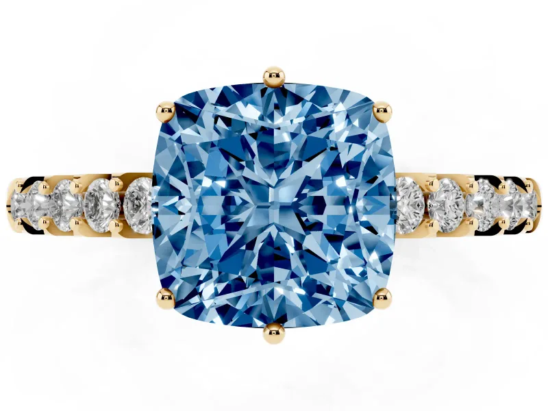 Cushion Cut Engagement Ring Setting for a Fancy Blue Lab-Grown Diamond | Yellow Gold - Design NV-24649