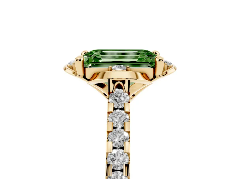 Emerald Cut Floral Petal Engagement Ring Setting for a Fancy Green Lab-Grown Diamond | Petal Accents | Yellow Gold