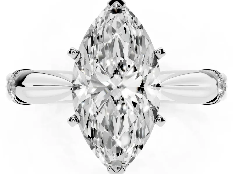 Marquise Cut Diamond Solitaire Twisted Band Ring Set in Platinum with Accent Stones and Prong Setting