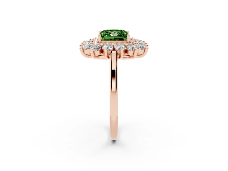 Princess Cut Floral Double Halo Engagement Ring Setting for a Fancy Green Lab-Grown Diamond | Plain Band | Rose Gold