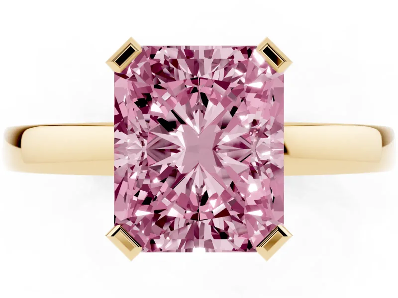 Radiant Cut Solitaire Engagement Ring Setting for a Fancy Pink Lab-Grown Diamond | Flat Tab Prongs | Yellow Gold