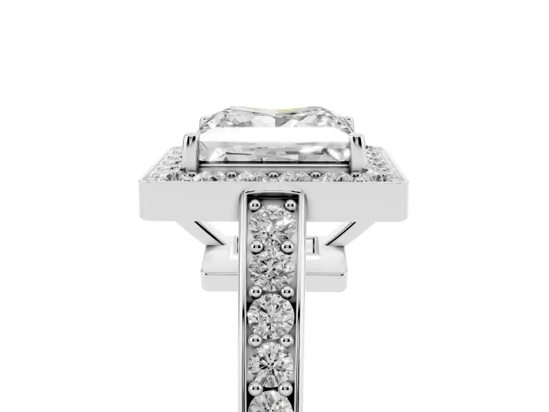 Princess Cut Diamond Halo Pavé Engagement Ring Set in Silver with Bezel Setting