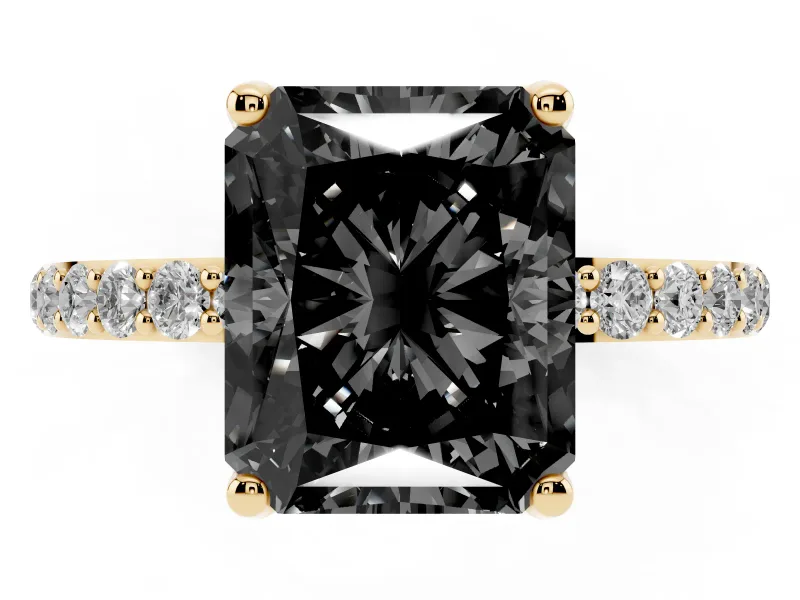 Radiant Cut Pavé Solitaire Engagement Ring Setting for a Black Center | Slim Band | Yellow Gold