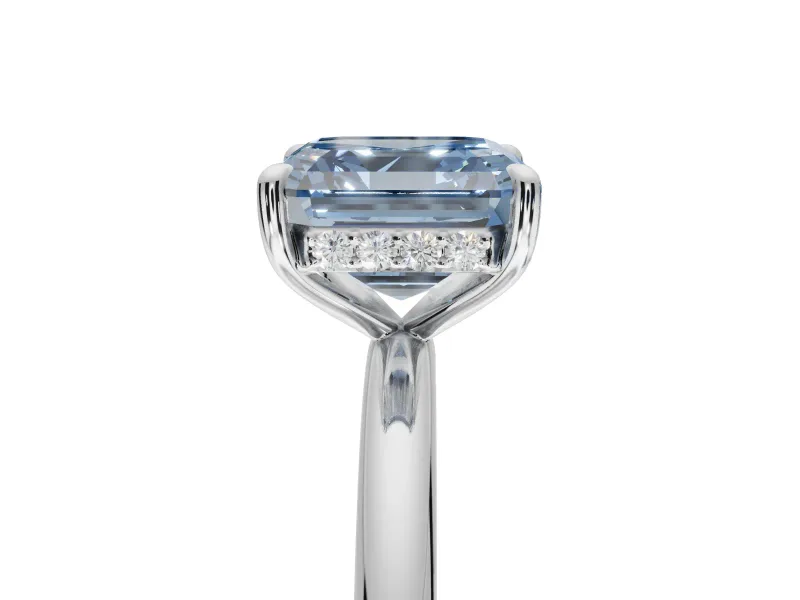 Asscher Cut Hidden Halo Ring Setting for a Fancy Blue Lab-Grown Diamond | Platinum