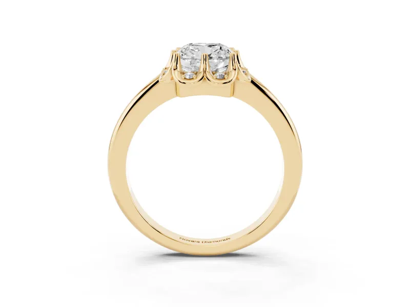 Cushion Cut Scalloped Petal Halo Engagement Ring Setting | Plain Band | Yellow Gold