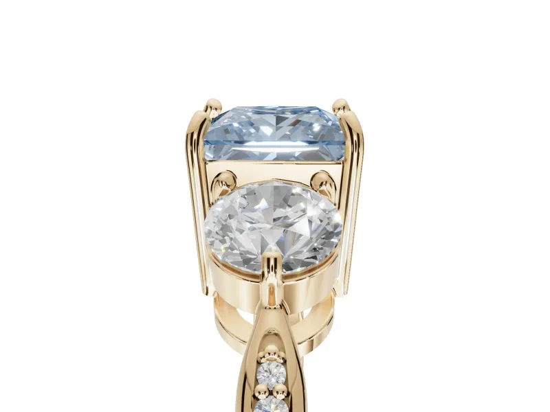 Princess Cut Three Stone Engagement Ring Setting for a Fancy Blue Lab-Grown Diamond | Tapered Pave Band | Yellow Gold