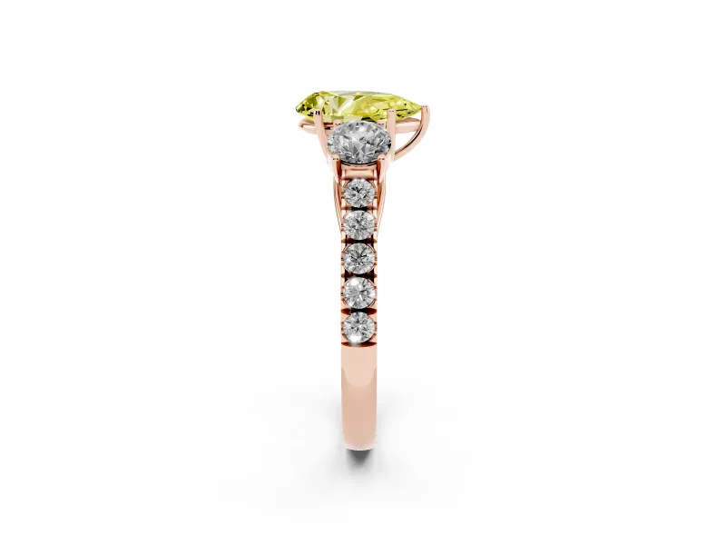 Pear-Shaped Engagement Ring Setting for a Fancy Yellow Lab-Grown Diamond | Three Stone | Rose Gold