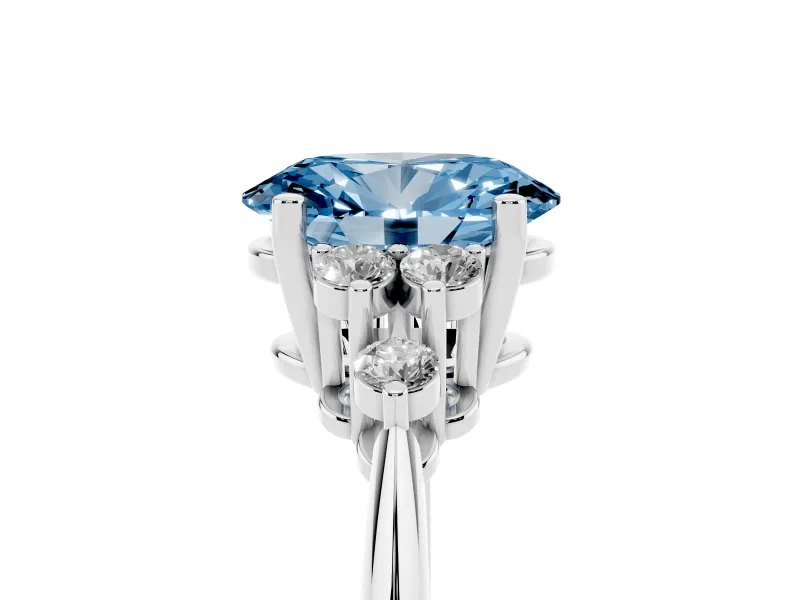 Oval Cluster Accent Engagement Ring Setting for a Fancy Blue Lab-Grown Diamond | White Gold