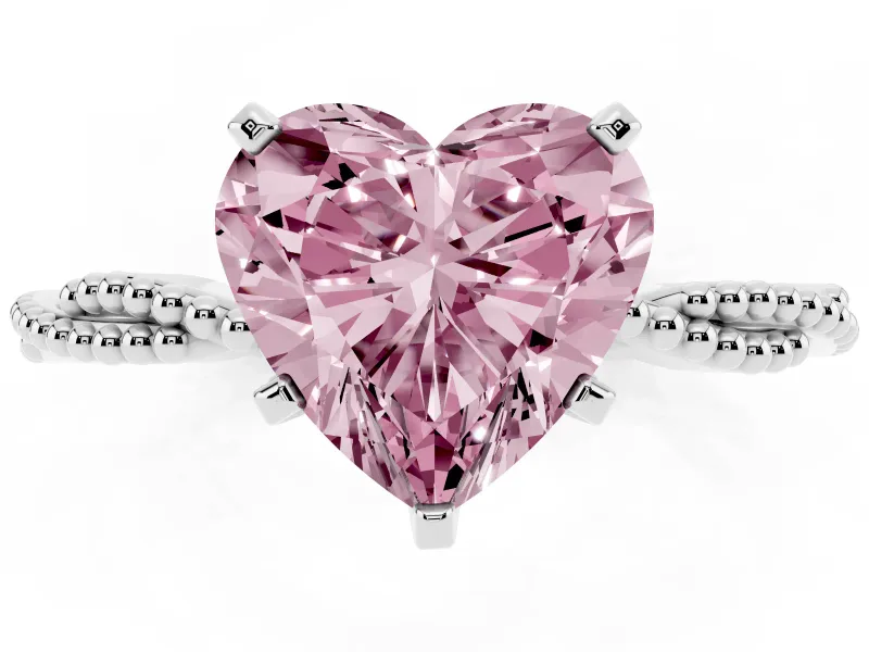 Heart-Shaped Twisted Engagement Ring Setting for a Fancy Pink Lab-Grown Diamond | Beaded Twist | Sterling Silver