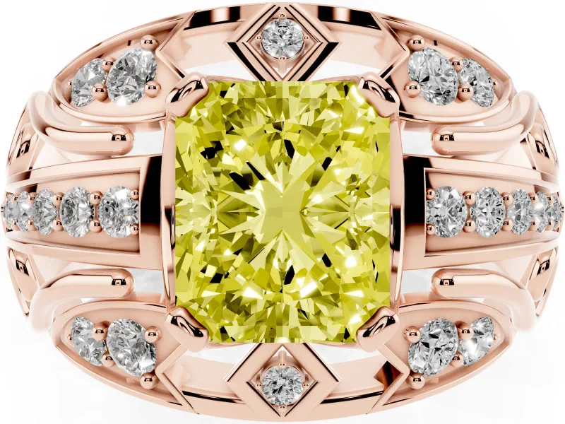 Radiant Cut Art Deco Engagement Ring Setting for a Fancy Yellow Lab-Grown Diamond | Rose Gold