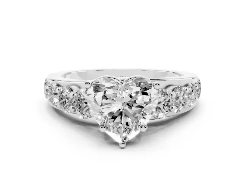 Heart Cut Diamond Pavé Engagement Ring Set in White gold with Prong Setting