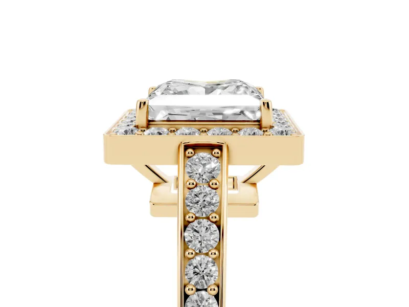 Princess Cut Framed Halo Engagement Ring Setting | Graduated Pavé Band | Yellow Gold