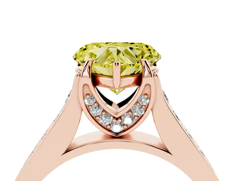 Heart-Shaped Graduated Pavé Engagement Ring Setting for a Fancy Yellow Lab-Grown Diamond | Rose Gold