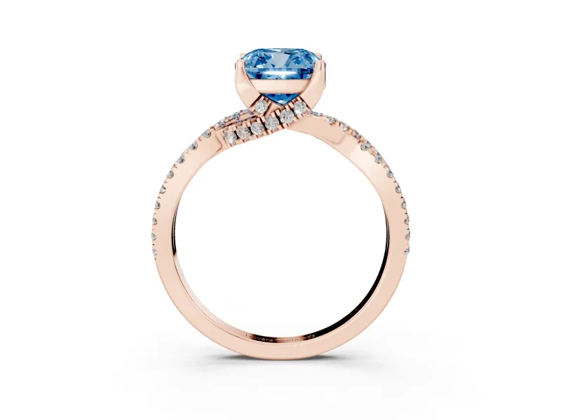 Cushion Cut Twisted Pave Engagement Ring Setting for a Fancy Blue Lab-Grown Diamond | Split Shank | Rose Gold