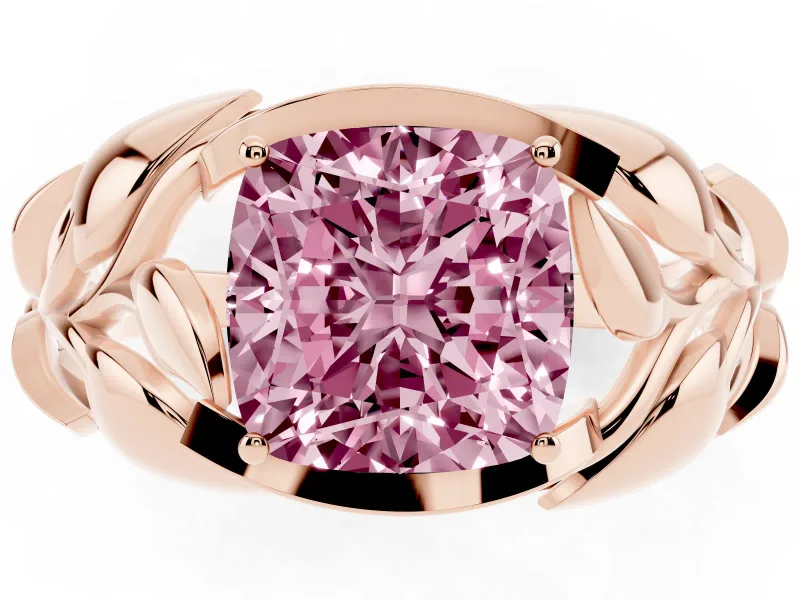 Cushion Cut Leaf Bypass Engagement Ring Setting for a Fancy Pink Lab-Grown Diamond | Rose Gold