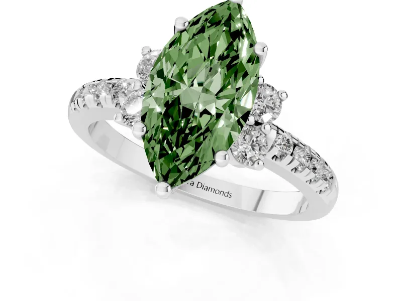 Marquise Side Stone Pave Engagement Ring Setting for a Fancy Green Lab-Grown Diamond | Paired Round Accents | Platinum