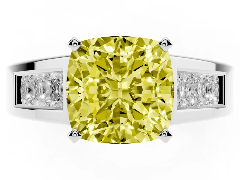 Cushion Cut Channel-Set Engagement Ring Setting for a Fancy Yellow Lab-Grown Diamond | Platinum