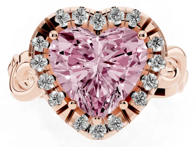 Heart-Shaped Filigree Halo Engagement Ring Setting for a Fancy Pink Lab-Grown Diamond | Rose Gold